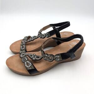 Good Choice Damaris Embellished Wedge Sandals Women's Black Size US10 EU40.5